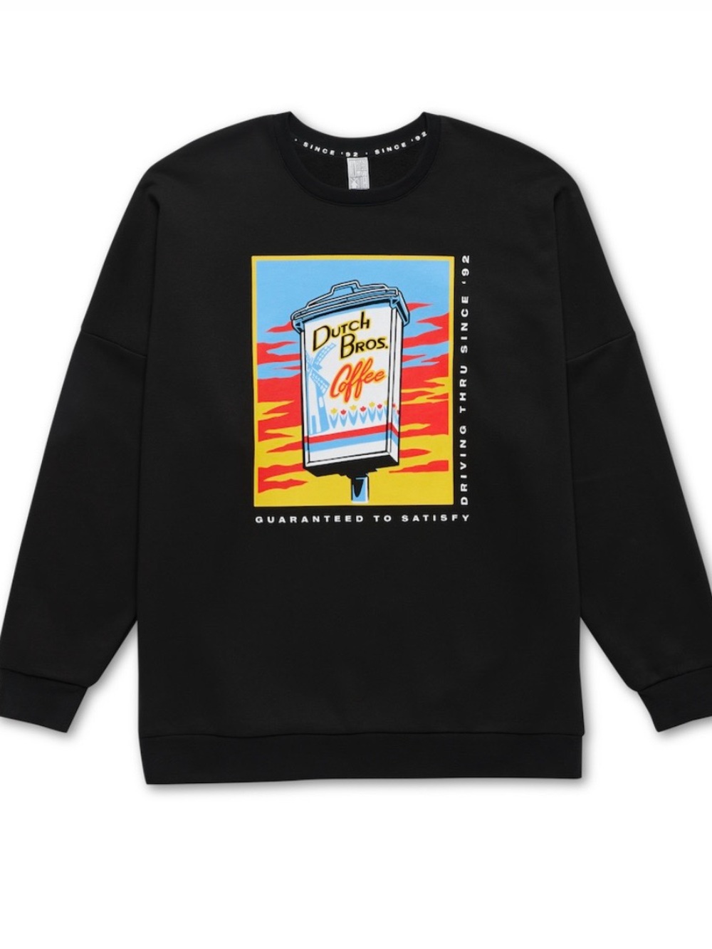 Dutch Bros Black Crewneck with Colorful Vintage Sign Graphic